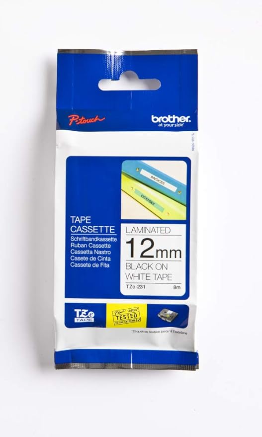 Cinta 12mm Tze231 fondo blanco letras negras compatible para impresora brother